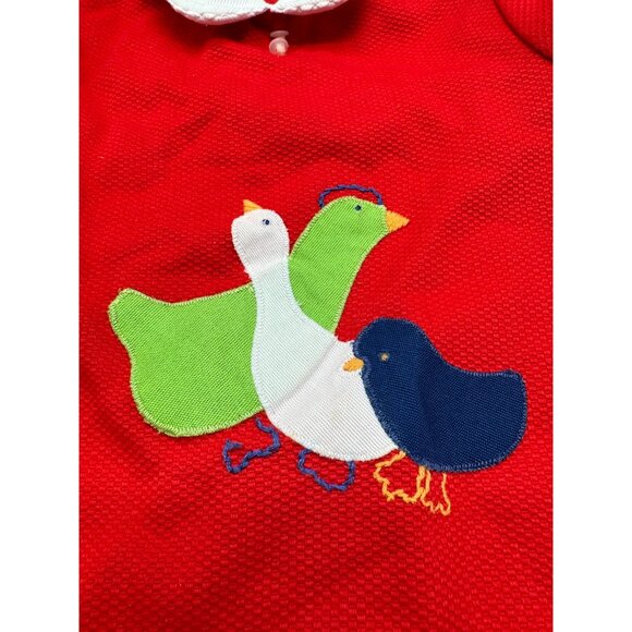 Vintage sassy by Miss Bea Savoy Baby Dress Red With Embroidered Ducks 3-6M READ - Picture 3 of 11